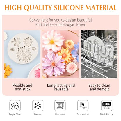 5 Pieces Flower Fondant Cake Molds Fondant Silicone Mold Daisy Flower (5 Count)