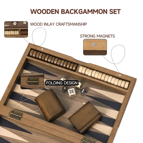 GSE Premium Wooden Magnetic Inlay Backgammon Board Set