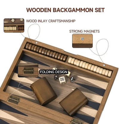 GSE Premium Wooden Magnetic Inlay Backgammon Board Set