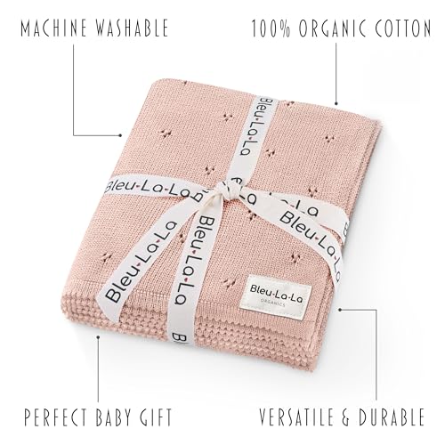 100% Luxury Organic Cotton Pointelle Knit Baby Quilt Blanket for Girls