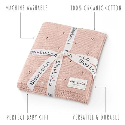 100% Luxury Organic Cotton Pointelle Knit Baby Quilt Blanket for Girls