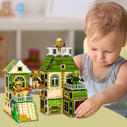 102pc Magnet Tile Building Block Ninja & Troop Theme Double Sided Printings 2in1 with 8 Character Figures Magnetic Tiles Construction Playset Fine Motor Skill STEM Educational Age3+ PTQ02 (3 Count)
