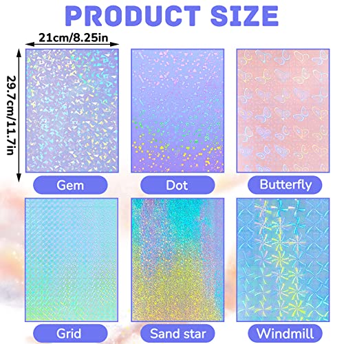36 Sheets Holographic Sticker Paper A4 Vinyl Holographic Laminate Sheets Self Adhesive Waterproof Transparent Film