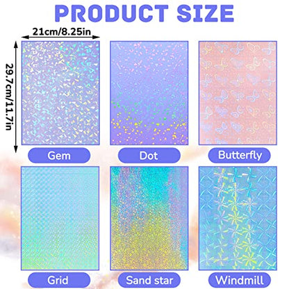 36 Sheets Holographic Sticker Paper A4 Vinyl Holographic Laminate Sheets Self Adhesive Waterproof Transparent Film