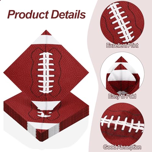 48 Pieces Football Paper Napkins Disposable Football Party Napkins Football Rugby Cocktail Dinner Napkins Set 13" x 13" Unfolded Football Tableware Napkins for Rugby Party Supplies (48 Count)
