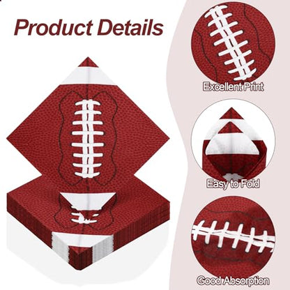 48 Pieces Football Paper Napkins Disposable Football Party Napkins Football Rugby Cocktail Dinner Napkins Set 13" x 13" Unfolded Football Tableware Napkins for Rugby Party Supplies (48 Count)