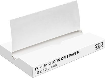 Precut POP UP Deli Paper Sheet Pack of 200, Interfolded Heavy Paper for Food Wrap and Serving (10" x 10-1/2", White）