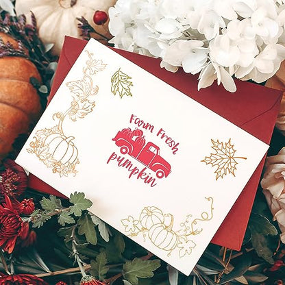 5 Sheet Fall Thanksgiving Clear Stamps Autumn Leaves Pumpkin Gnome Silicone Transparent Stamps Happy Fall Border Stamp Cards for DIY Craft Card Making Scrapbooking Embossing Album Decor (5 Count)