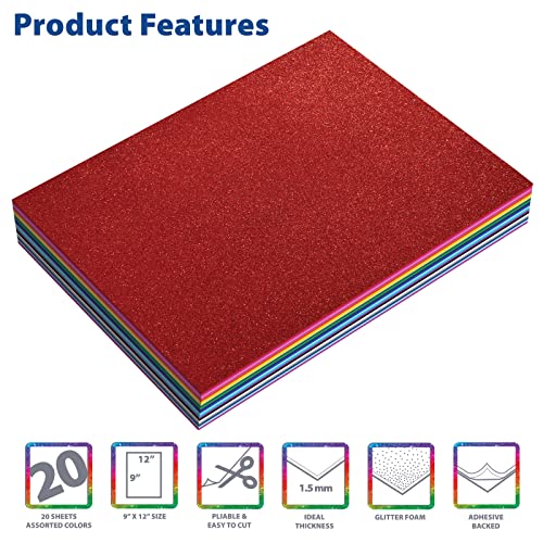 20 Pack Glitter Foam Sheets with Adhesive Backing (20 Count)