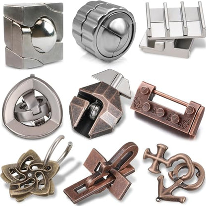 9 Pcs Metal Brain Teasers 3D Steel Puzzle Set (9 Count)