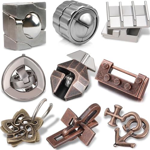 9 Pcs Metal Brain Teasers 3D Steel Puzzle Set (9 Count)