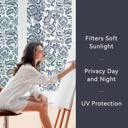 Blue Bohemian Decorative Privacy Window Film Patterns 17.7in X 78.7in