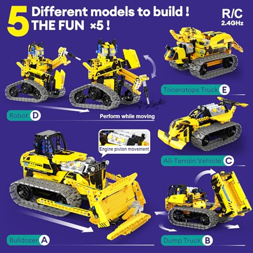 5-in-1 Bulldozer Robot Toy Building Sets STEM Gift for Boys Age 8-12 (5 Count)