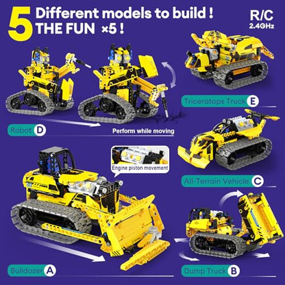 5-in-1 Bulldozer Robot Toy Building Sets STEM Gift for Boys Age 8-12 (5 Count)