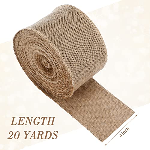 20 Yard 4 Inches Burlap Ribbon Wide Jute Ribbon Natural Burlap Fabric Roll Wired Edge for Wreaths