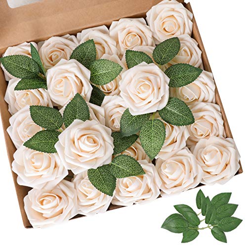 Champagne Rose 25pcs Real Looking Artificial Flowers w (25 Count)