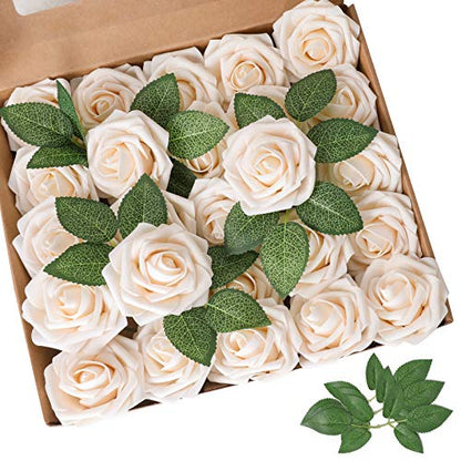 Champagne Rose 25pcs Real Looking Artificial Flowers w (25 Count)