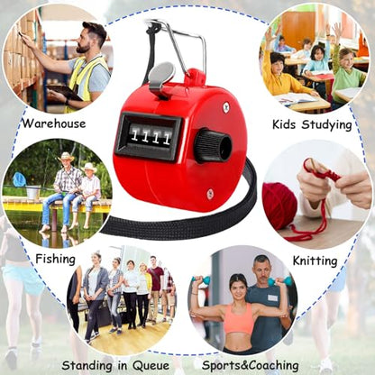 Red Handheld Tally Counter Clicker 4 Digital for School Event