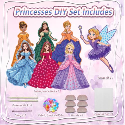 Poke in Fun Art Kit for Kids DIY Princess Craft Set Birthday Gifts for Girls Ages4