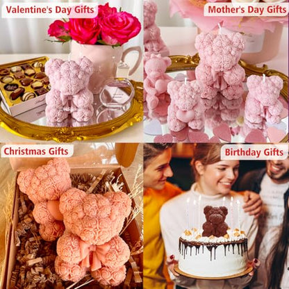 3D Bowtie Rose Teddy Bear Silicone Candle Mold for DIY Soap & Resin Crafts