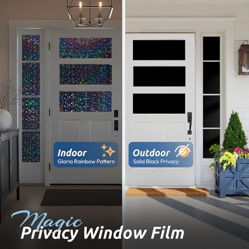Blackout Rainbow Window Privacy Film Decorative Stained Glass Diamond Pattern Window Sticker with Iridescent Tint Non (9.58 Sq Ft)
