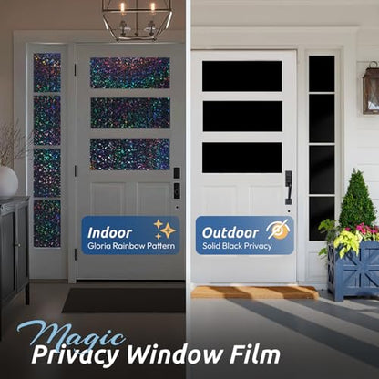 Blackout Rainbow Window Privacy Film Decorative Stained Glass Diamond Pattern Window Sticker with Iridescent Tint Non (9.58 Sq Ft)