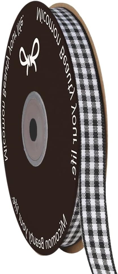 Buffalo Check Ribbon Black and White Gingham Ribbon 25 Yards for Crafts (3/8", Black) - Crafty Corner