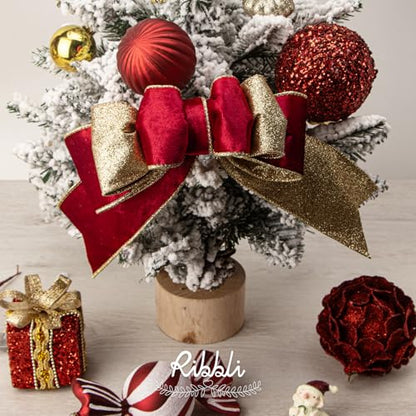 Red Velvet Wired Ribbon 2.5 Inch Red Velvet with Gold Glitter Christmas Ribbon for Christmas Tree Decoration Big Bow Gift Wrapping Crafts Wreaths Supplies (30 Foot)