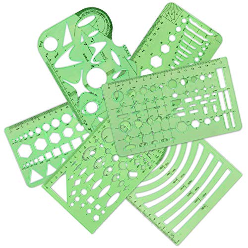 11 Pieces Geometric Drawings Templates Stencils Plastic Measuring Template Rulers Clear Green Shape Template for Drawing Engineering Drafting Building School Office Supplies (11 Count)