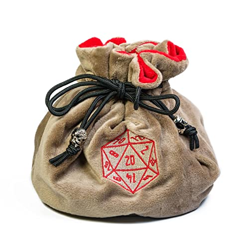 Large Dice Bags D&D with Pockets Khaki Storage Bag for DND RPG Game (4.58 Ounce)