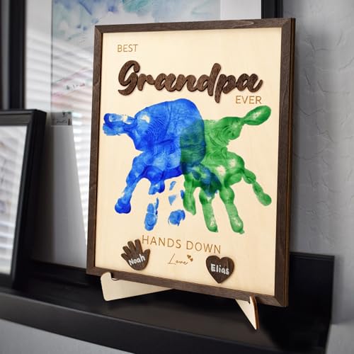 Best Grandpa Ever Hands Down Sign Wooden Handprint Frame DIY Gifts