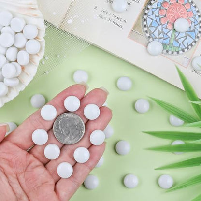 150g Glossy White Round Glass Mosaic Tiles for Crafts Bulk (5.29 Ounce)