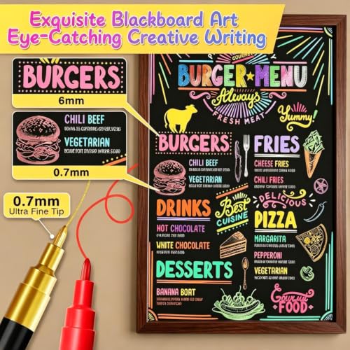 Liquid Chalk Markers for Blackboard 8 Vibrant Colors 1mm Fine Tip (8 Count)