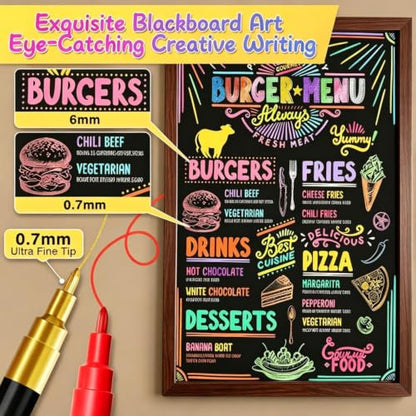 Liquid Chalk Markers for Blackboard 8 Vibrant Colors 1mm Fine Tip (8 Count)