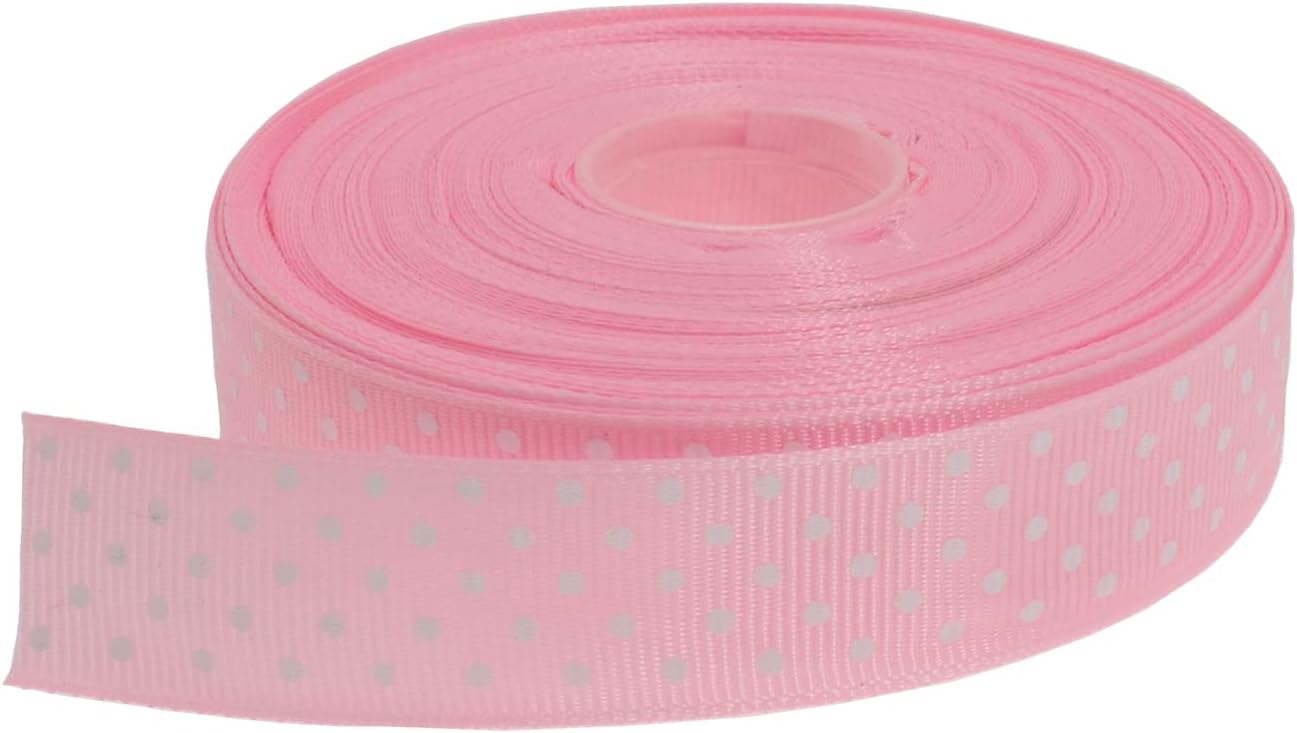 Polka Dot Grosgrain Ribbon 25 Yard Each Roll 100% Polyester (3/4", Pink) - Crafty Corner
