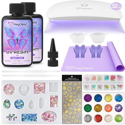 UV Resin Molds Kit 200g with Large UV Light for Jewelry Making