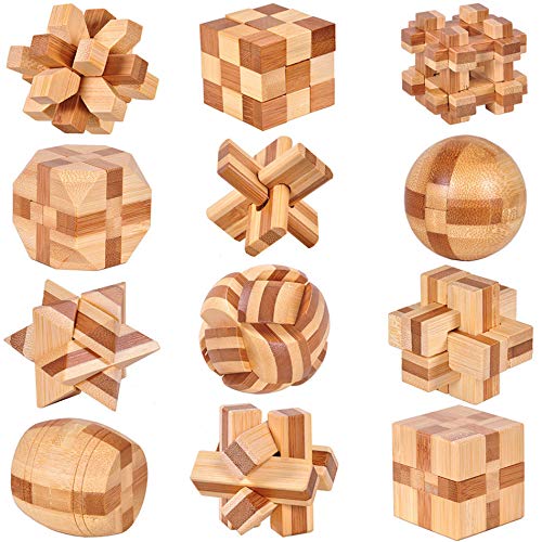 18 Pack Wooden Brain Teaser Puzzles Stress Relief Toys Wooden Burr Puzzles Brain Teaser Puzzle with Gift Packing Box Magic Puzzle Games Toy for Kids and Adults by AHYUAN (18 Count)