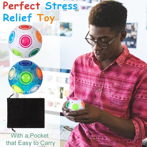 12 Pack Rainbow Puzzle Balls Magic Fidget Balls with 2 Pcs Pouches Fidget Toys for Boys and Girls Funny Stress Reliever Toys for Kids Teens and Adults Back to School Birthday Gifts (12 Count)