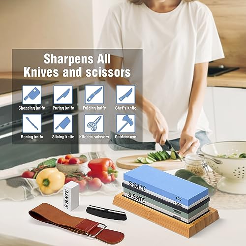 Knife Sharpening Stone Whetstone 4 Side Grit 400