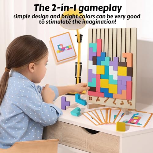 Wooden Russian Blocks Puzzle Brain Teasers Toy Tangram Jigsaw Puzzle Intelligence Colorful 3D STEM Montessori Educational Gift for Boys and Girls (54 Count)