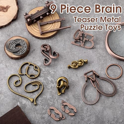 9 Pcs Metal Brain Teasers 3D Steel Puzzle Set (9 Count)