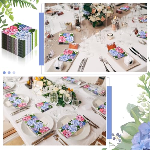 60 Pcs Hydrangea Cocktail Paper Napkins 6.5 x 6.5 Inches