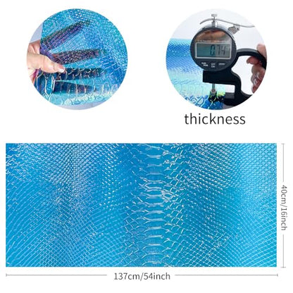 Iridescent Transparent Embossed Vinyl Holographic Blue Clear PVC Vinyl Craft Fabric 16"×54" for Sewing DIY Projects