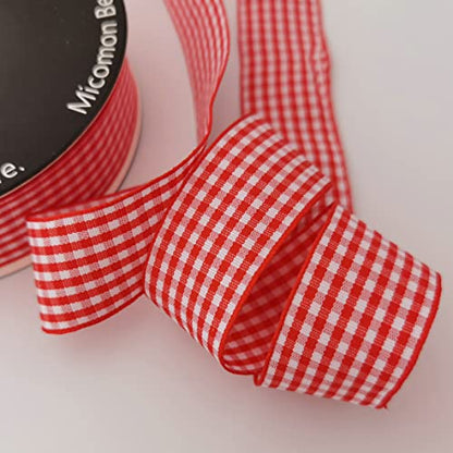 1 Inch Red and White Woven Edge Gingham Ribbon 25 Yards Each Roll 100% Polyester (75 Foot)