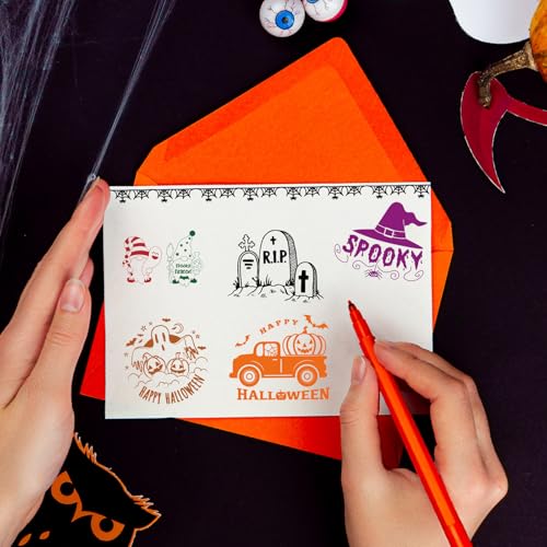 5 Sheets Halloween Clear Stamps Gnome Pumpkin Spider Silicone Transparent Stamps Trick or Treat Border Stamp Cards for DIY Card Making Scrapbooking Embossing Album Decor (5 Count)