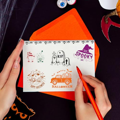 5 Sheets Halloween Clear Stamps Gnome Pumpkin Spider Silicone Transparent Stamps Trick or Treat Border Stamp Cards for DIY Card Making Scrapbooking Embossing Album Decor (5 Count)