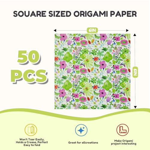 Floral Botanical Patterned Origami Paper (50 Count)