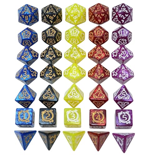 Retro Polyhedral Dice Sets with Pouches for D&D DND RPG MTG Dungeon and Dragons Table Board Roll Playing Games D4 D6 D8 D10 D% D12 D20