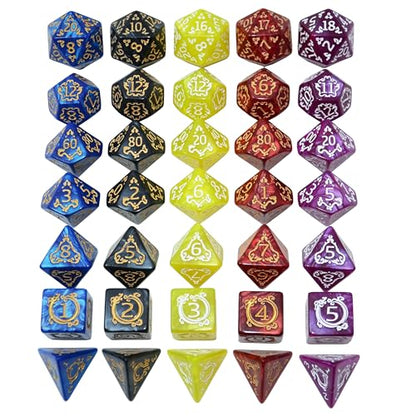 Retro Polyhedral Dice Sets with Pouches for D&D DND RPG MTG Dungeon and Dragons Table Board Roll Playing Games D4 D6 D8 D10 D% D12 D20