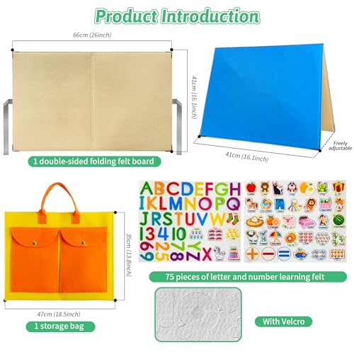 Foldable Freestanding Felt Flannel Board Set for Toddlers (76 Count)